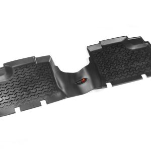 Rugged Ridge Floor Liner, All Terrain, Black, Molded Fit, Chevron Pattern, Thermoplastic, 3 Piece Set and Cargo Liner – 12988.04