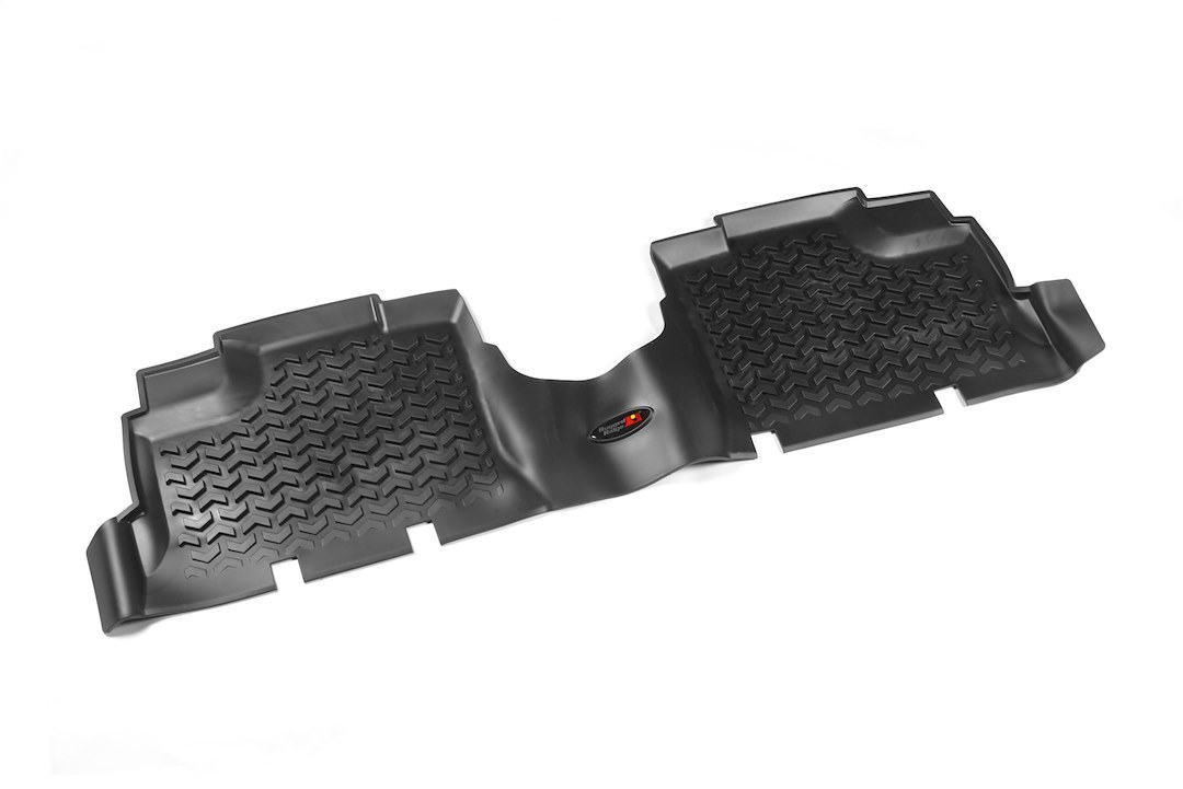 Rugged Ridge Floor Liner, All Terrain, Black, Molded Fit, Chevron Pattern, Thermoplastic, 3 Piece Set and Cargo Liner – 12988.04