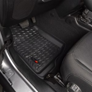 Rugged Ridge Floor Liner, Black, Molded Fit, Chevron-Shaped, Plastic, 3 Piece with Cargo Area Liner – 12988.05