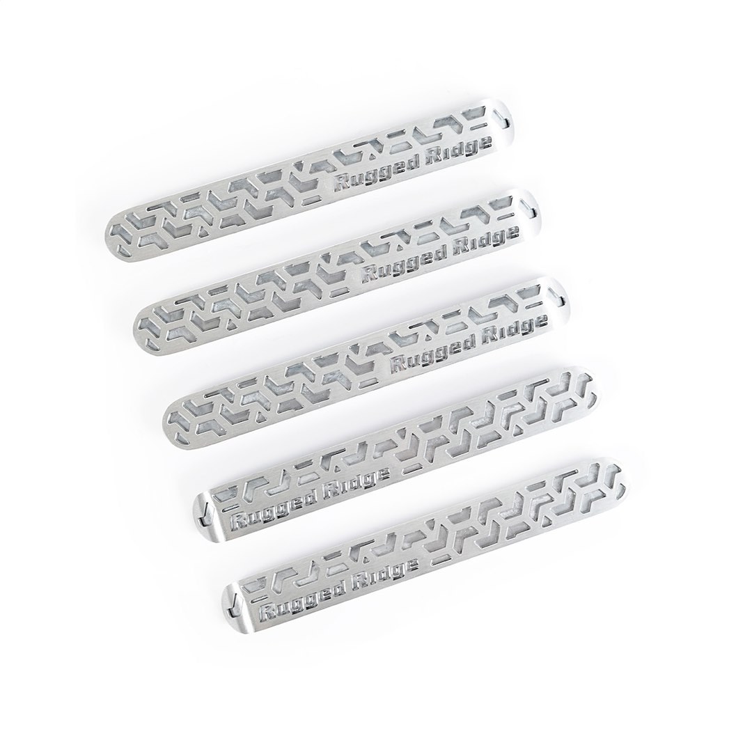 Rugged Ridge Exterior Door Handle Cover, Brushed, Aluminum Tread Design, Without Door Handle Trim, Without Keyhole, With Covers for 4 Doors – 13311.51