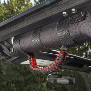 Rugged Ridge Interior Grab Strap, Paracord, Red/ Black, Nylon, Roll Bar, Set of 2 – 13505.31