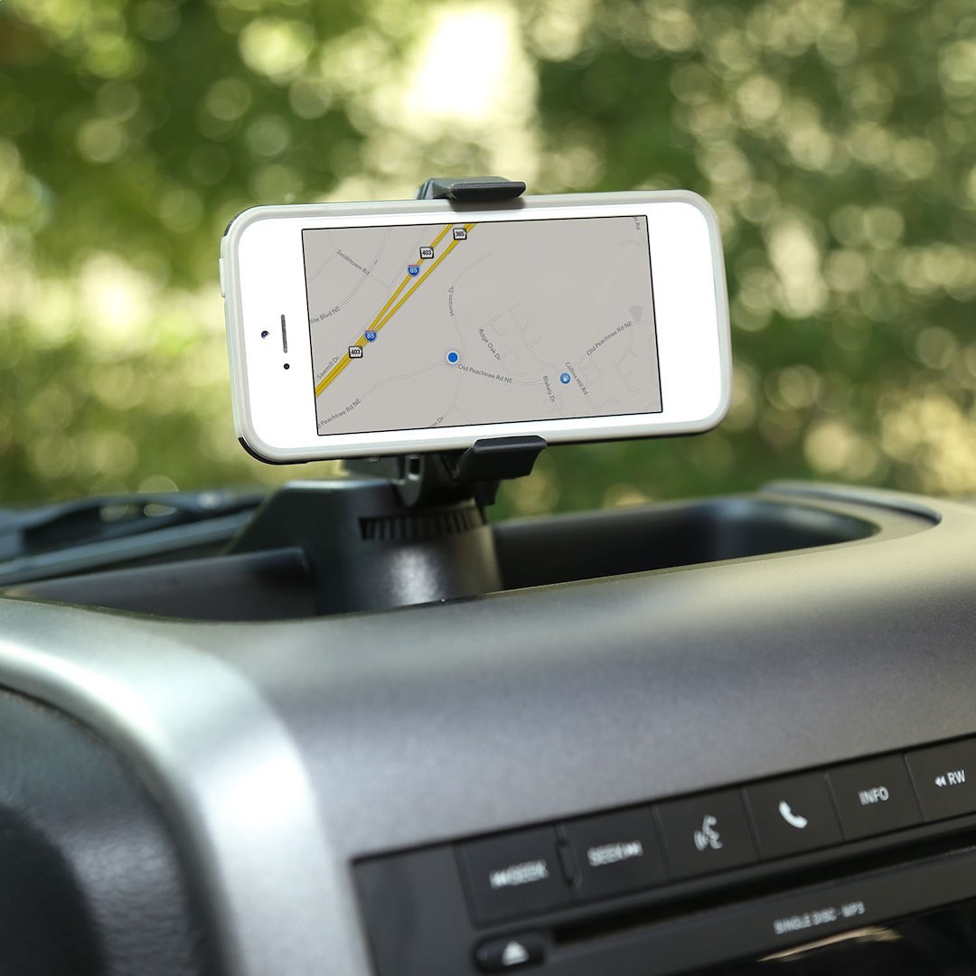 Rugged Ridge Cell Phone Mount, Painted, Black, Plastic, With Universal Smartphone Clamp Mount/ Tripod Stud Mount for Pov Cameras – 13551.16
