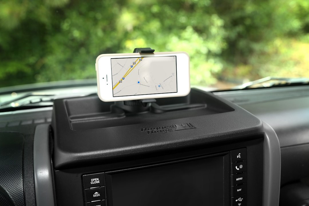 Rugged Ridge Cell Phone Mount, Painted, Black, Plastic, With Universal Smartphone Clamp Mount – 13551.17