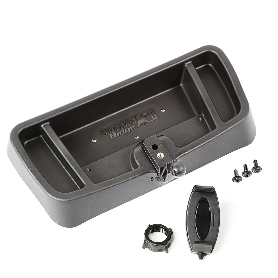 Rugged Ridge Cell Phone Mount, Multi-Mount, Fits Smartphone/ Camera/ Radar Detector, Upper Panel, Dash Multi Mount, Black, Plastic – 13551.19
