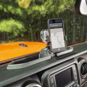 Rugged Ridge Cell Phone Mount, Dash Multi Mount, Black, Plastic, With Storage Tray/ Ball Mount/ Tripod Mount Screw – 13551.23