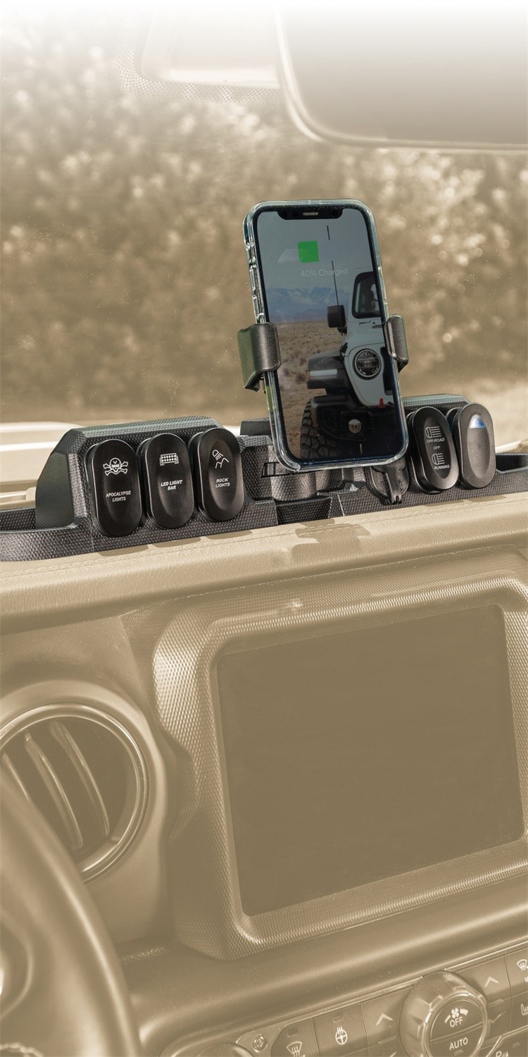 Rugged Ridge Cell Phone Mount, Switch Pod with Wireless Charger, Dash Mount, Black – 13551.39