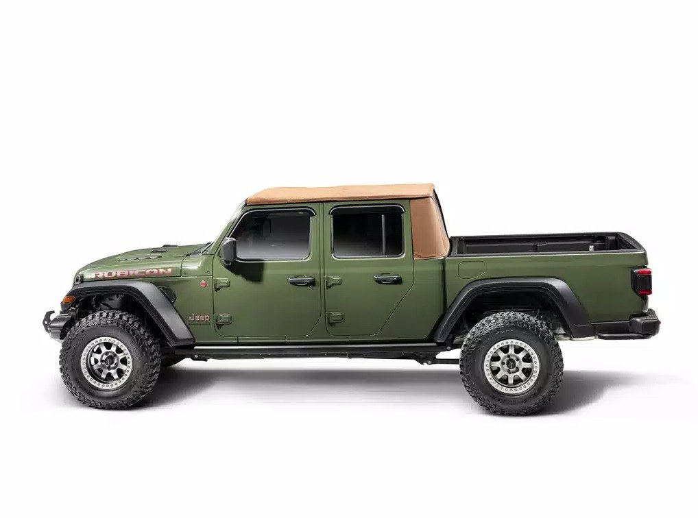 Rugged Ridge Soft Top, Voyager, Bowless, Tan, Twill Cloth, Without Doors, Includes Tinted Window, With Sun Roof, With Hardware – 13595.33