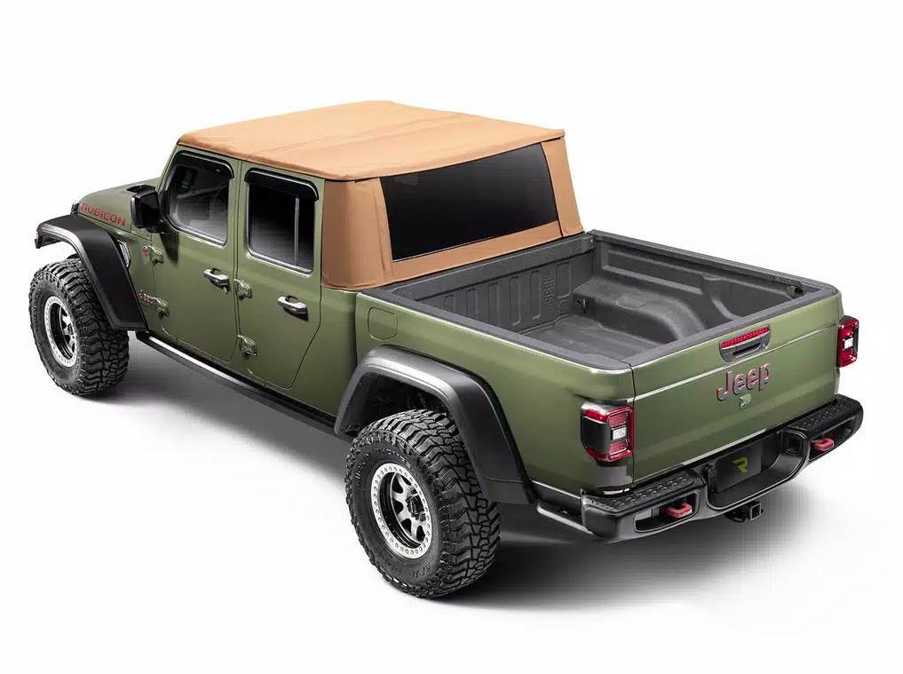 Rugged Ridge Soft Top, Voyager, Bowless, Tan, Twill Cloth, Without Doors, Includes Tinted Window, With Sun Roof, With Hardware – 13595.33