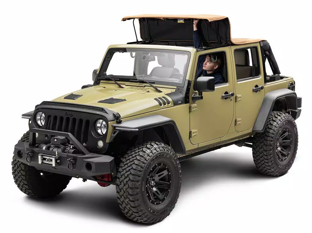 Rugged Ridge Soft Top, Voyager, Bowless, Tan, Twill, Without Doors, Includes Tinted Windows, With Sun Roof, With Hardware – 13861.33