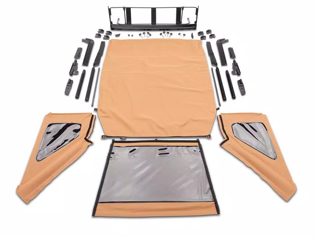 Rugged Ridge Soft Top, Voyager, Bowless, Tan, Twill, Without Doors, Includes Tinted Windows, With Sun Roof, With Hardware – 13863.33