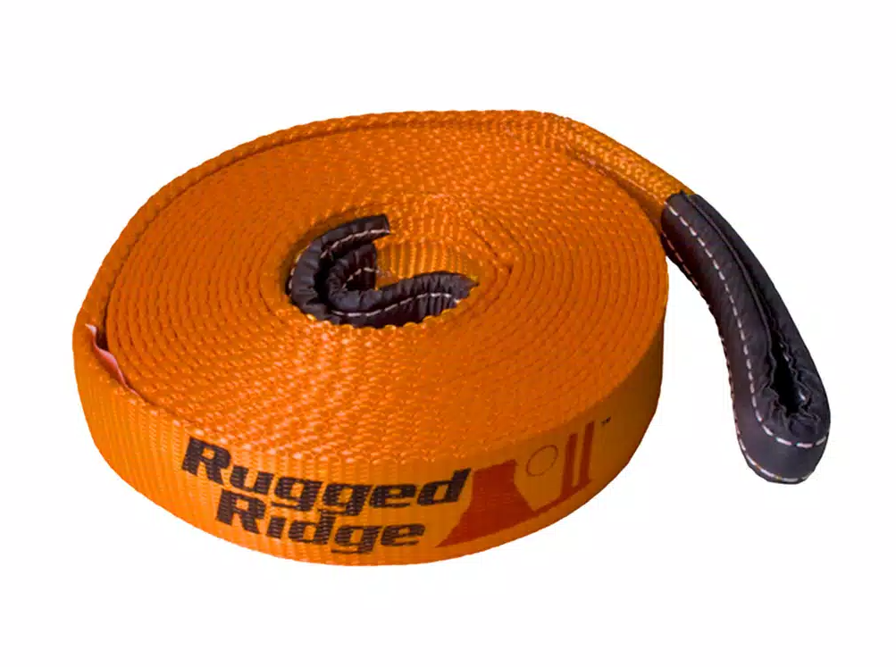 Rugged Ridge Recovery Strap, 40,000 Pound Capacity, 4 Inch Width X 30 Foot Length, Without Sleeve, Orange, Nylon – 15104.03