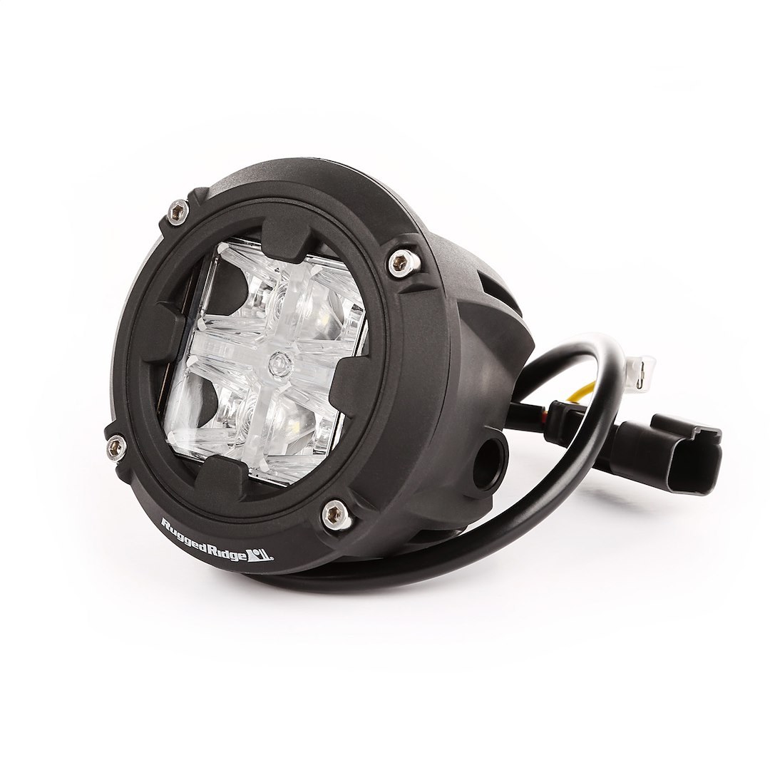 Rugged Ridge Driving/ Fog Light, LED Bulb, 5 Cree LED, 3-1/2 Inch Round, 10 Watt, Driving Beam, Clear Lens/ Amber Accent Light – 15209.31