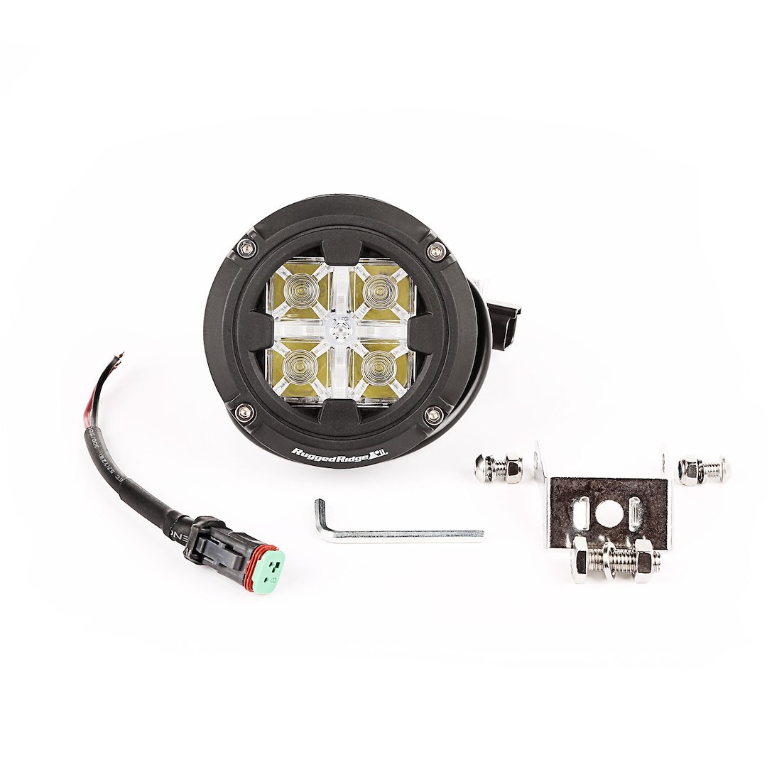 Rugged Ridge Driving/ Fog Light, LED Bulb, 5 Cree LED, 3-1/2 Inch Round, 10 Watt, Driving Beam, Clear Lens/ Amber Accent Light – 15209.31