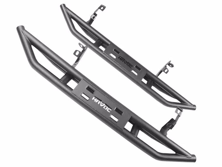 Omix-ADA Nerf Bar, Trailcrawler, Without Step Pads, 2 Inch Diameter Tube, Powder Coated, Black, Steel, With End Caps, Rocker Panel Mount – HFB-06-001