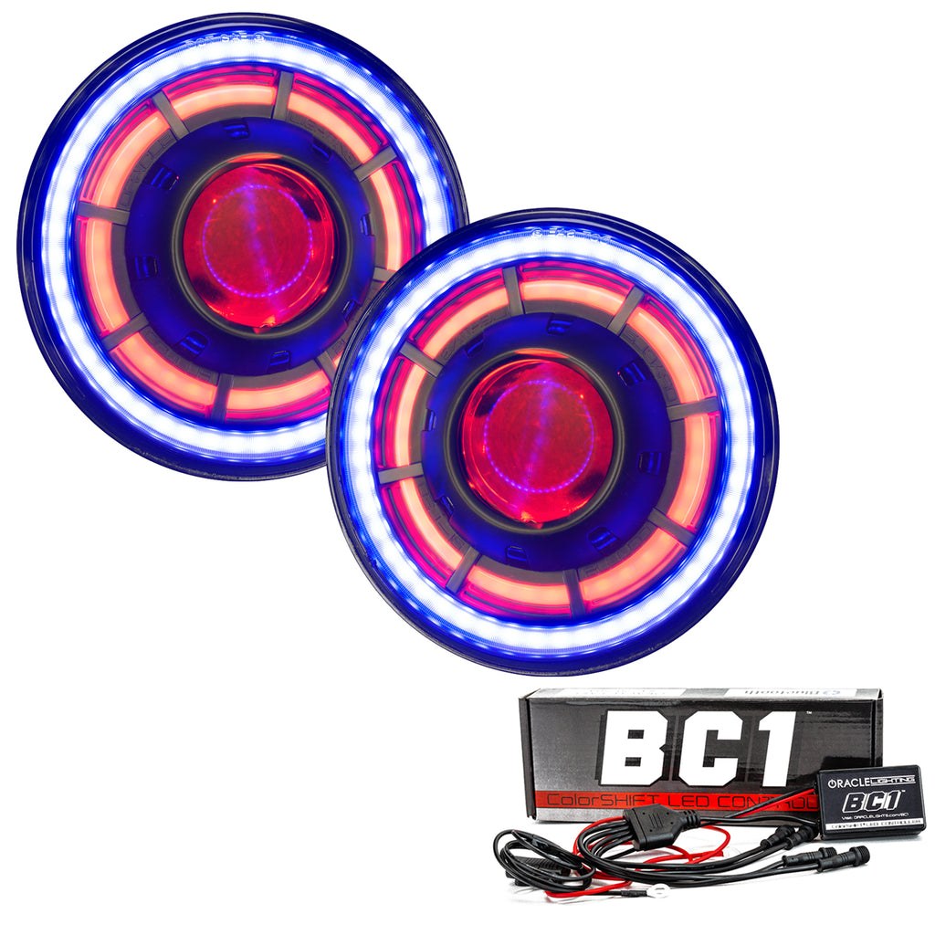 Oracle Lighting Headlight Assembly, Oculus ™, LED Bulb, Projector Beam with DRL, Colorshift – BC1, Bi-LED, Clear Lens, 7 Inch Round – 5876-335
