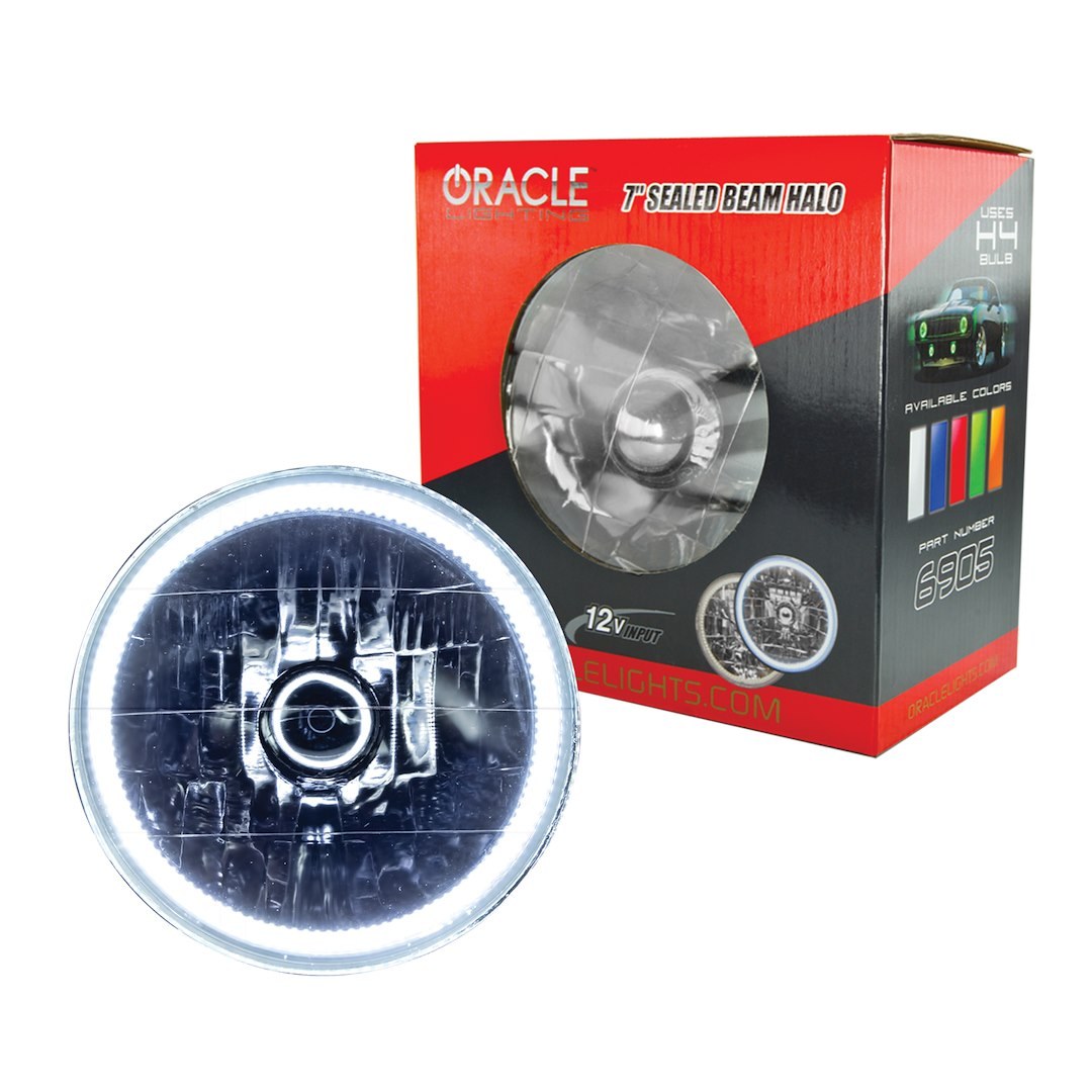 Oracle Lighting Headlight Assembly, LED Bulb, Sealed Beam, H6024 LED, White Halo, 7 Inch Round, Chrome Housing, Single – 6905-001