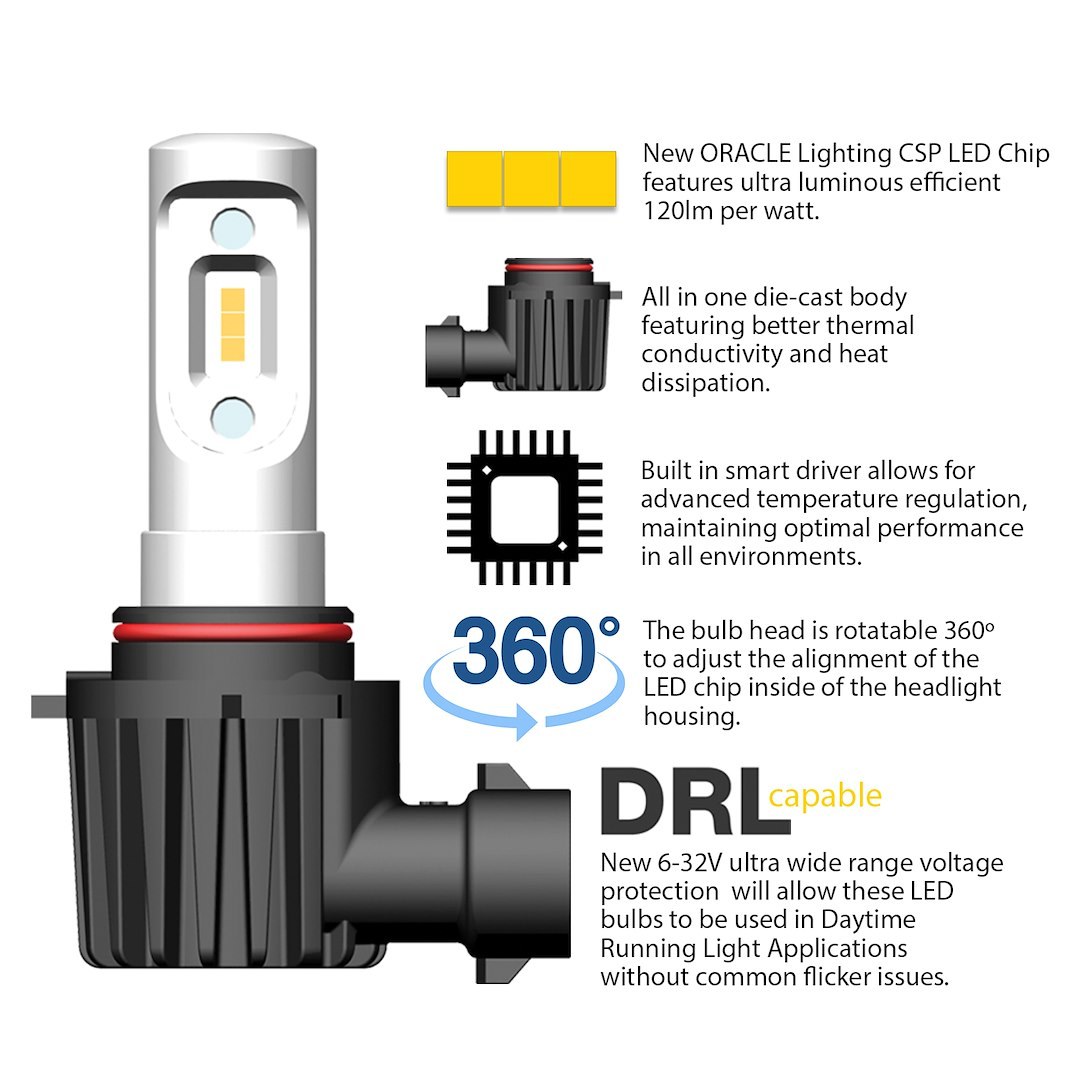 Oracle Lighting Headlight Conversion Kit, V-Series, 9007 LED Bulb, Without Turn Signal, 6000 Kelvin Temperature, 3600 Lumens, 6 to 32 Volt – V5241-001