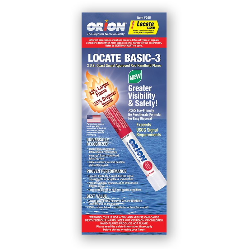 Orion Distress Signal Kit, Locate Basic-3, Hand Held Red Signal Flare with 950 Candela Brightness and Burn Time Up to 3 Minutes – 265