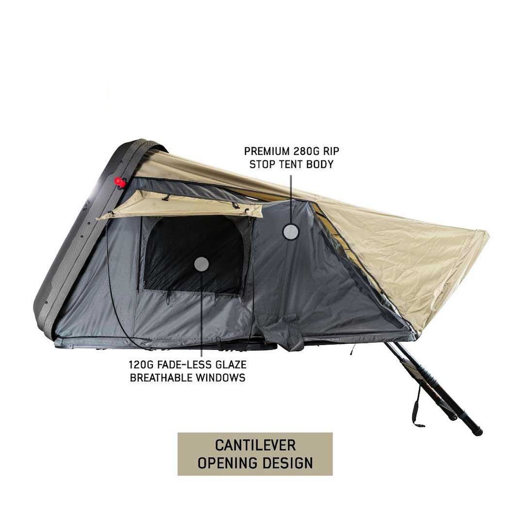 Overland Vehicle Systems Tent, HD Bundu, Car Top, 63 Inch X 83 Inch X 47 Inch, Sleeps 2 Adults, Black Aluminum Base with Poly Cotton Body – 18389902