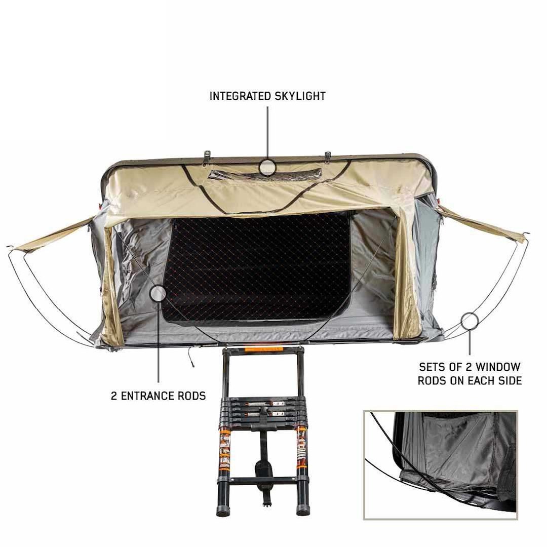Overland Vehicle Systems Tent, HD Bundu, Car Top, 63 Inch X 83 Inch X 47 Inch, Sleeps 2 Adults, Black Aluminum Base with Poly Cotton Body – 18389902