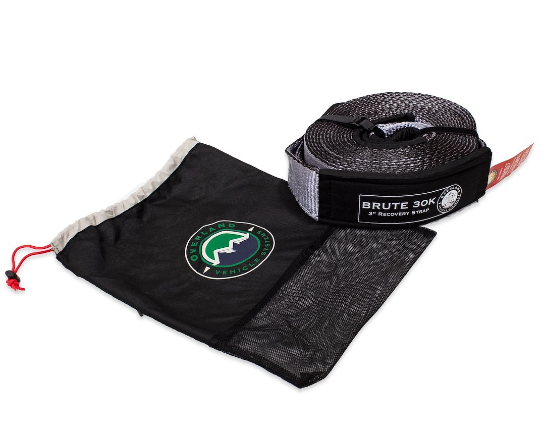 Overland Vehicle Systems Tow Strap, 3 Inch Width X 30 Foot Length, Rated at 30,000 Pounds, Gray with Black Ends, Synthetic Fiber – 19069916