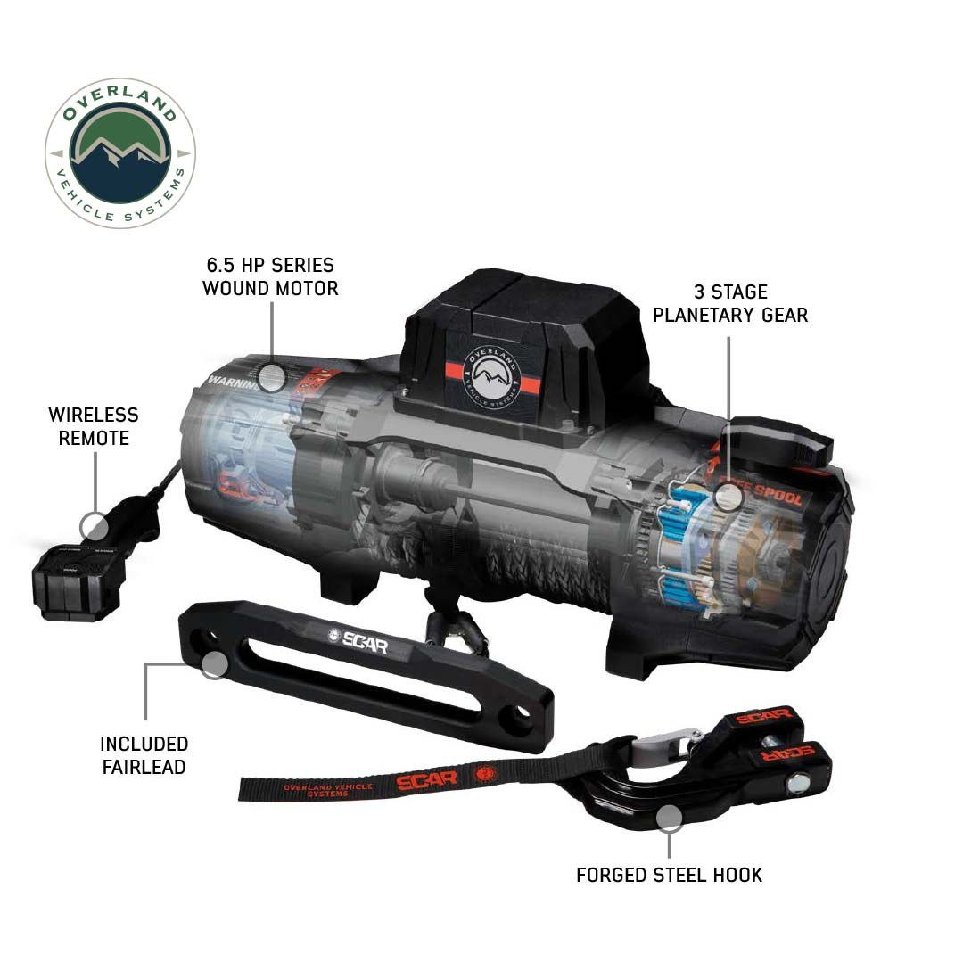 Overland Vehicle Systems Winch, S.c.a.r, Vehicle Mounted, Vehicle Recovery Winch, 12 Volt Electric, 10,000 Pound Line Pull Capacity – 19099901