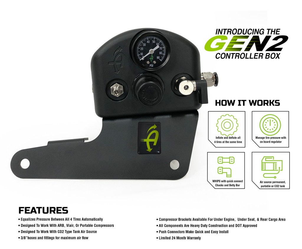 Overland Vehicle Systems Tire Pressure Control System, Use to Set Air Pressure Up to 4 Tires Simultaneously, Front Engine Compartment Mount – 210-0717
