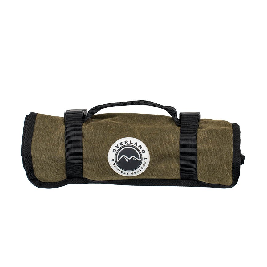Overland Vehicle Systems Tool Bag, Holds 12 Wrenches, Brown, Canvas, Strap and Buckle Rollup – 21209941