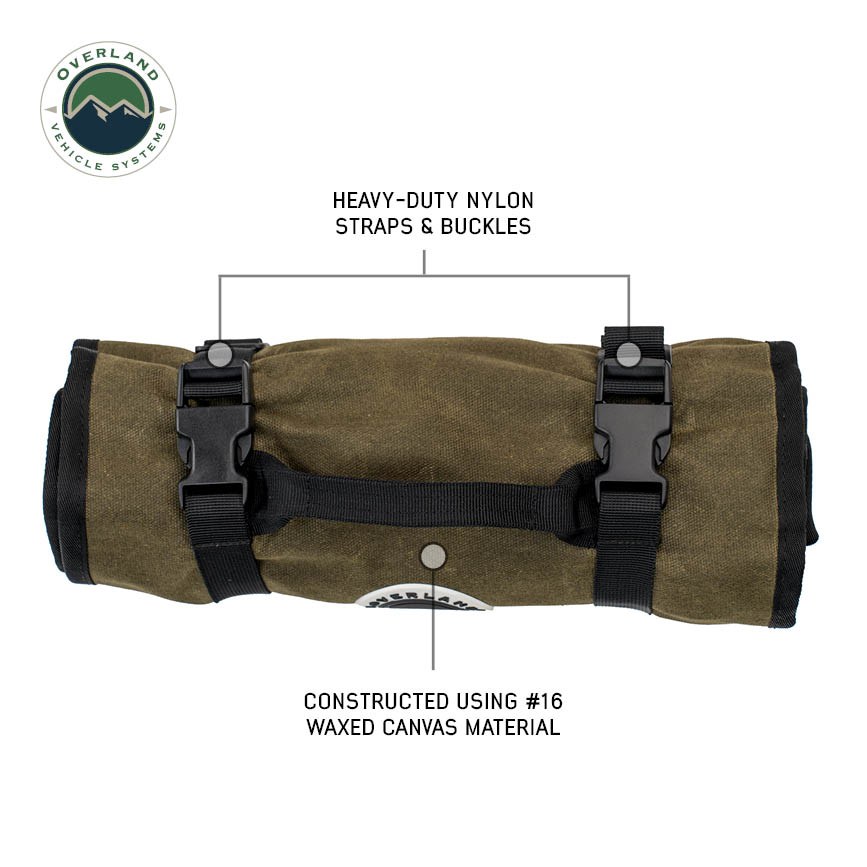 Overland Vehicle Systems Tool Bag, Holds 12 Wrenches, Brown, Canvas, Strap and Buckle Rollup – 21209941