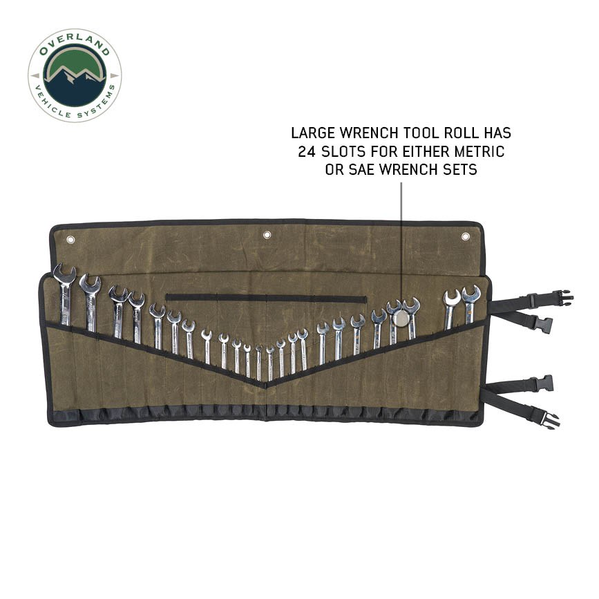 Overland Vehicle Systems Tool Bag, Holds 12 Wrenches, Brown, Canvas, Strap and Buckle Rollup – 21209941