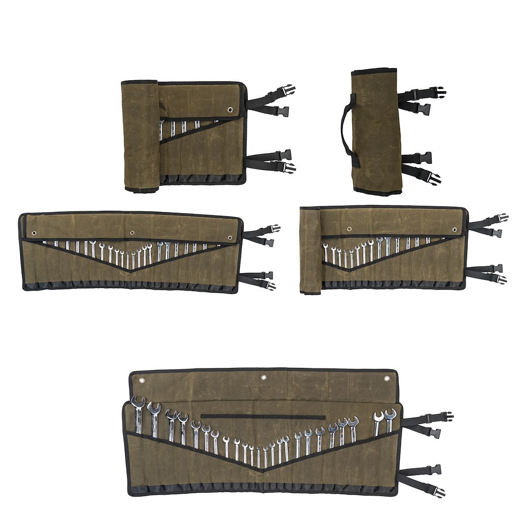 Overland Vehicle Systems Tool Bag, Holds 24 Wrenches, Brown, Canvas, Strap and Buckle Rollup – 21219941