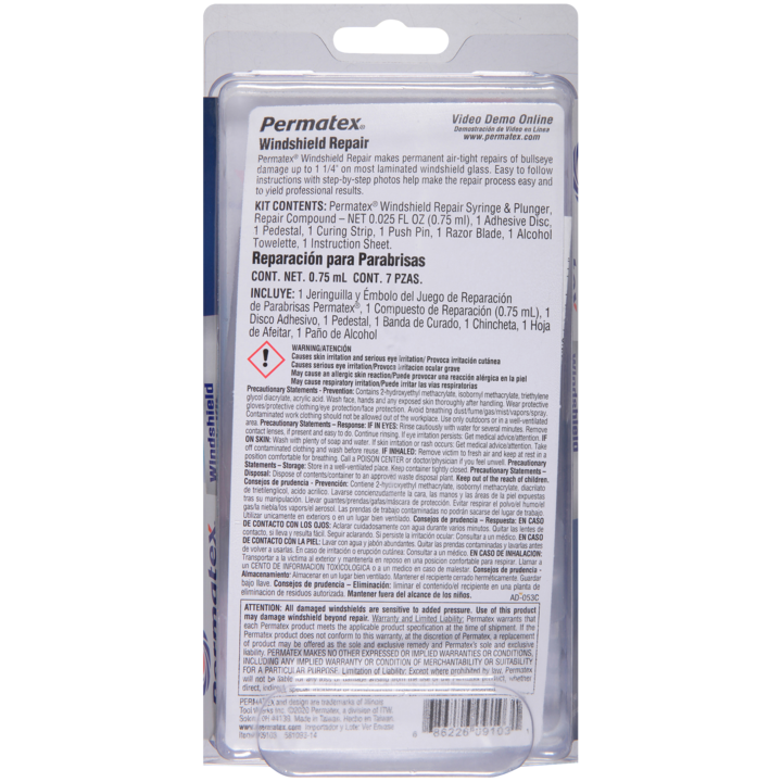 Permtx-Lockt Windshield Repair Kit, Use to Repair Bulls Eye’s/ Star Damage/ Chips (up to 1-1/4 Inch Long) IN Laminated Automotive Windshields – 09103