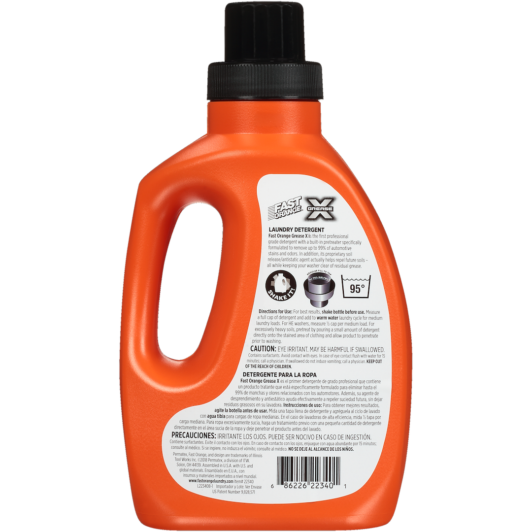 Permtx-Lockt Laundry Detergent, Fast Orange ® Grease X, Liquid, 40 Ounce Bottle, Use to Remove Automotive Stains and Soils IN Mechanic Clothes – 22340