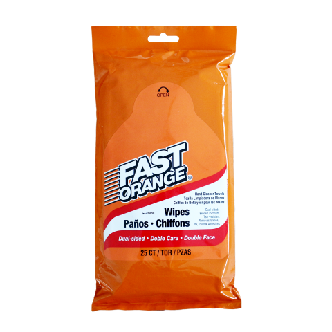 Permtx-Lockt Hand Cleaner, Fast Orange ®, Use to Remove Grease/ Tar/ Grime/ Ink/ Paints/ Sealants/ Adhesives and Soil, Pre-Moistened Wipe – 25050