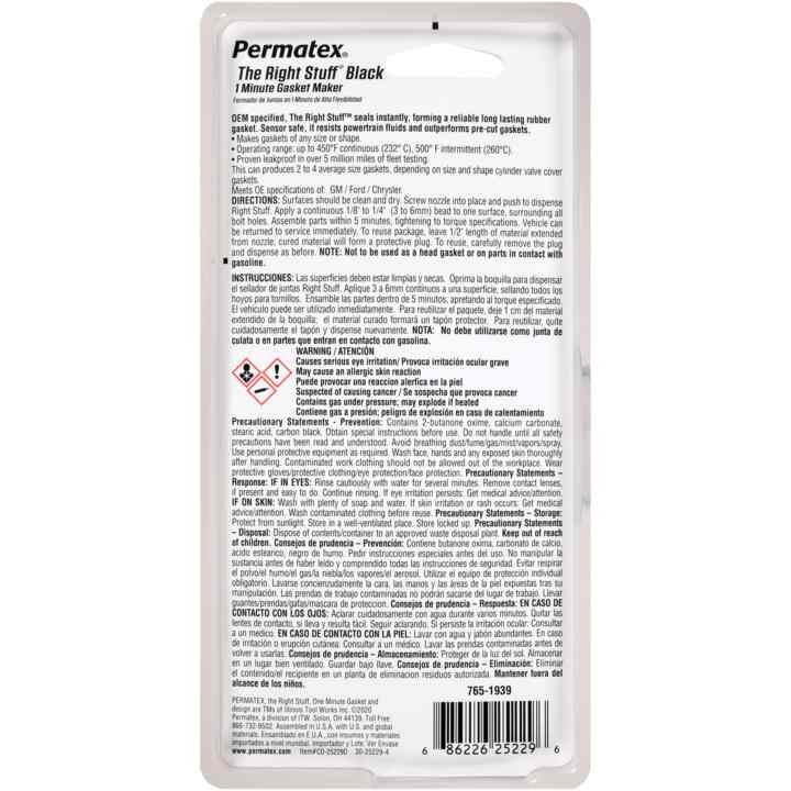 Permtx-Lockt Gasket Sealer, The Right Stuff ® 1 Minute Gasket ™, 3 Ounce Power Can, Black, Single – 25229