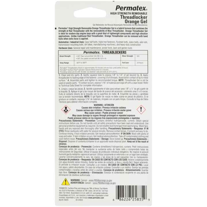 Permtx-Lockt Thread Sealant, Threadlocker, High Strength, Disassembly with Hand Tools, Orange, 35 Gram Tube, Single – 25835