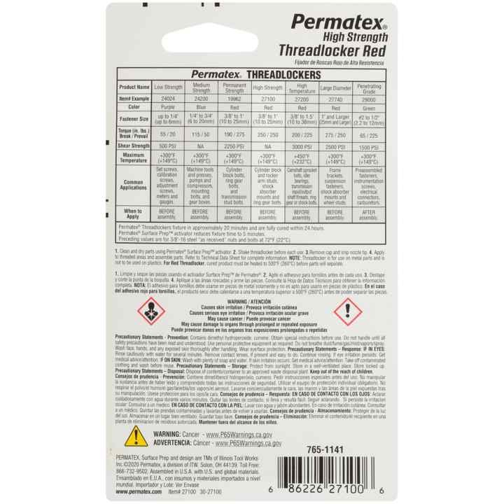 Permtx-Lockt Thread Sealant, Use with Cylinder Block/ Rocker Arm Studs/ Ring Gear Bolts/ Frame Bolts and Shock Absorber Bolts – 27100