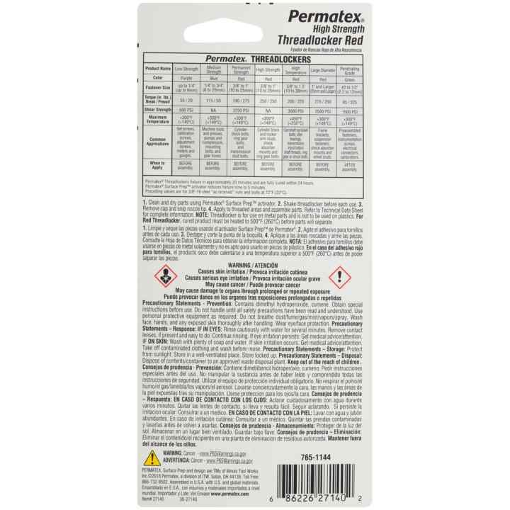 Permtx-Lockt Thread Sealant, Use with Cylinder Block/ Rocker Arm Studs/ Ring Gear Bolts/ Frame Bolts and Shock Absorber Bolts – 27140