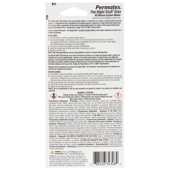 Permtx-Lockt Gasket Maker, The Right Stuff ®, Used as Gasket for Valve Covers/ Water Pump/ Intake Manifold End Seals and Thermostat Housings – 34328