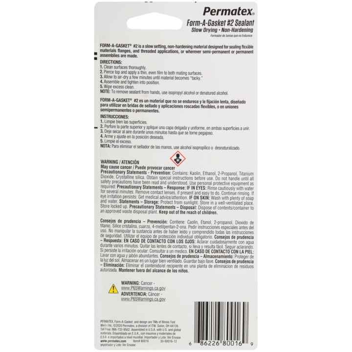 Permtx-Lockt Gasket Sealer, Form-A-Gasket ®, Squeeze Tube, 3 Ounce, Single – 80016