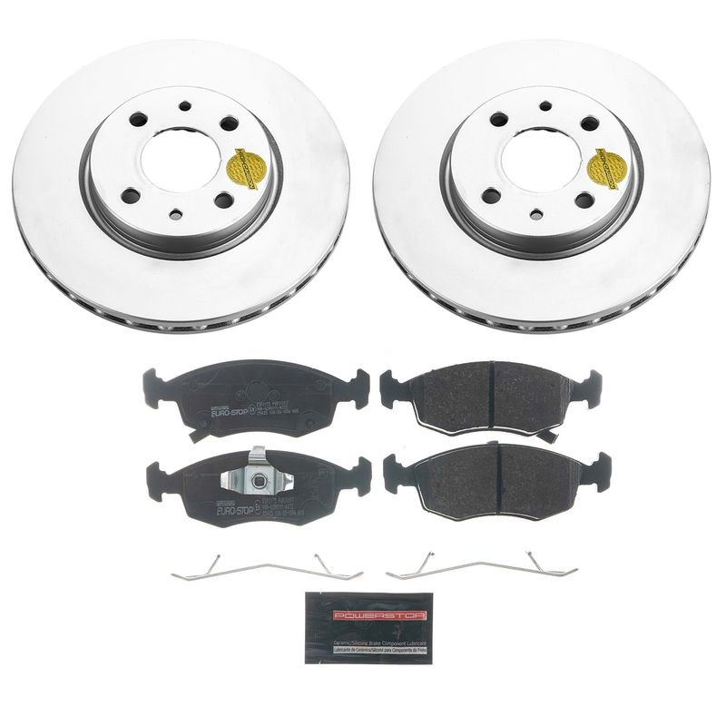 Power Stop Brake Kit, Euro-Stop, ECE-R90 Certified Pads, 257.5 Millimeter ECE-R90 Certified Vented Rotor, With 2 Rotors and 4 Pads – ESK6290