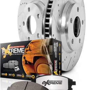 Power Stop Brake Kit, 1-Click Brake Kit, Z36 Extreme Carbon Fiber Ceramic Brake Pads, Silver Zinc Plated Cross-Drilled and Slotted Rotor – K1781-36
