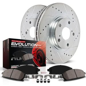 Power Stop Brake Kit, 1-Click Brake Kit, Carbon Fiber Ceramic Brake Pads, 13.58 Inch Silver Zinc Plated Cross-Drilled and Slotted Rotor – K2560