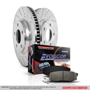 Power Stop Brake Kit, 1-Click Brake Kit, Carbon Fiber Ceramic Brake Pads, Silver Zinc Plated Cross-Drilled and Slotted Rotor – K5583