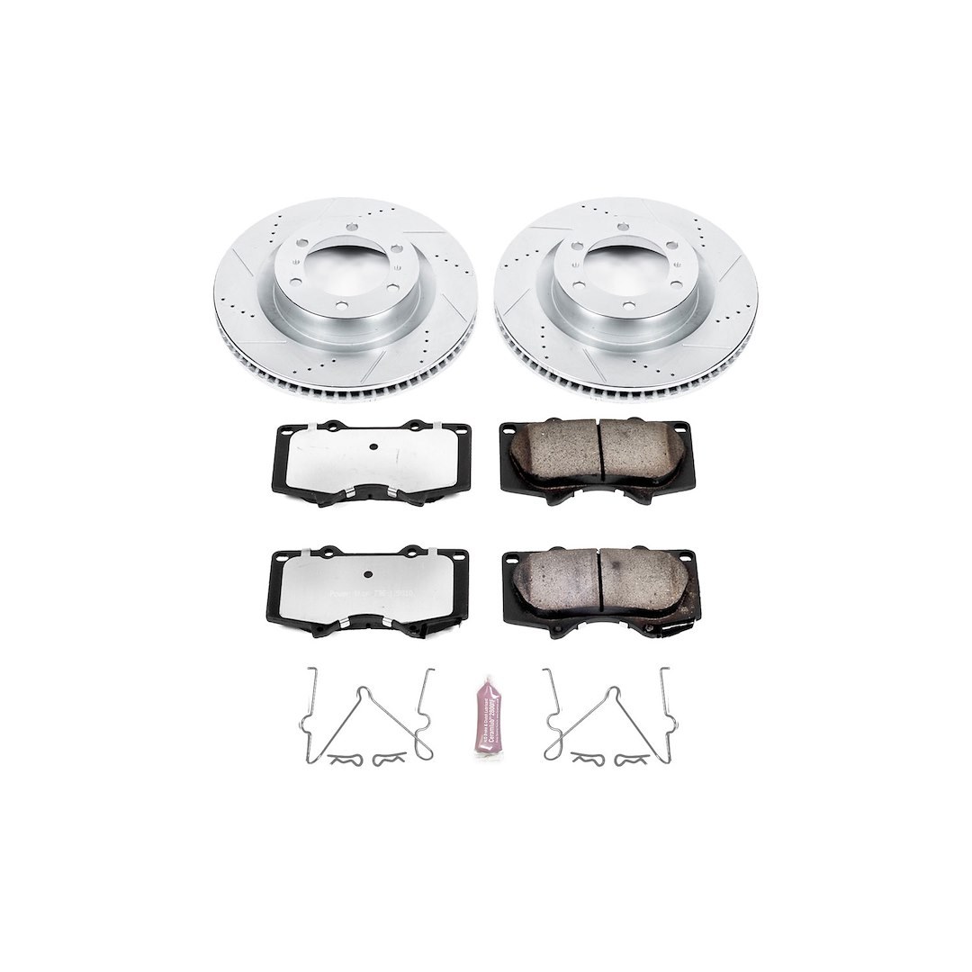 Power Stop Brake Kit, 1-Click Brake Kit, Z36 Extreme Carbon Fiber Ceramic Brake Pads, Silver Zinc Plated Cross-Drilled and Slotted Rotor – K5873-36