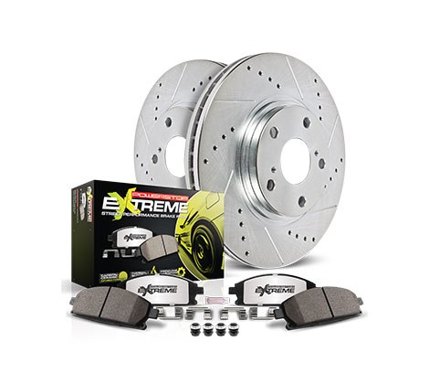 Power Stop Brake Kit, Z26 Street Warrior, Z26 Street Warrior Carbon Fiber Ceramic Brake Pads, Cross-Drilled and Slotted Rotor – K5957-26