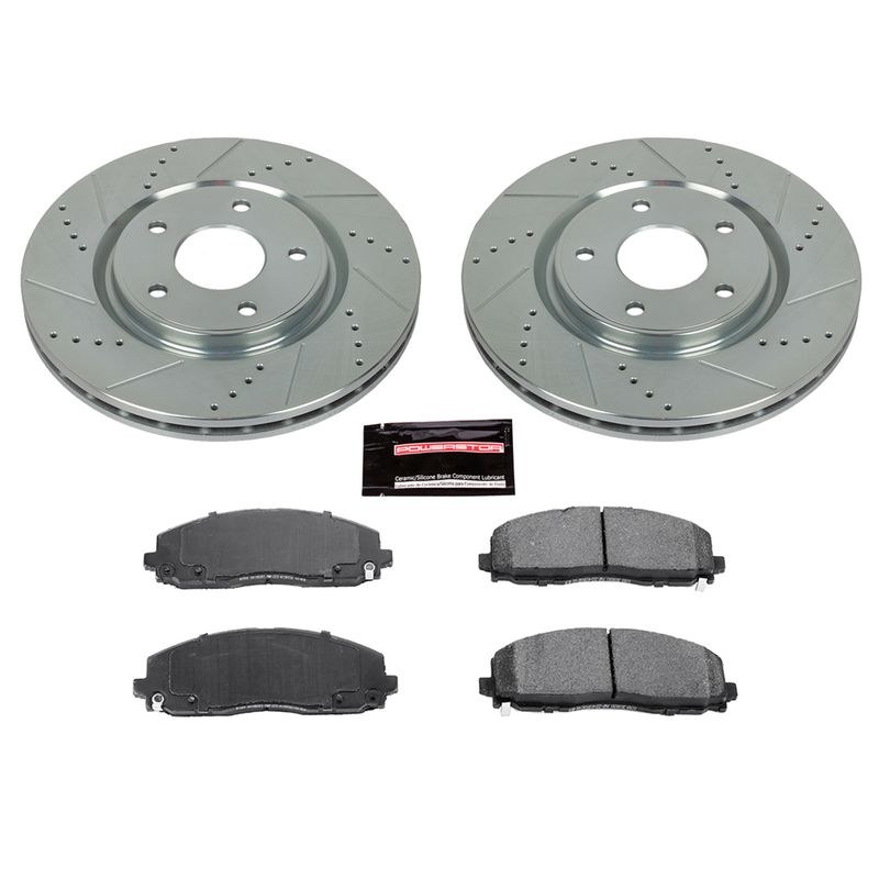 Power Stop Brake Kit, Z23 Evolution Sport, Carbon-Fiber Ceramic Brake Pads, Drilled and Slotted Rotors/ Zinc Plated – K5959