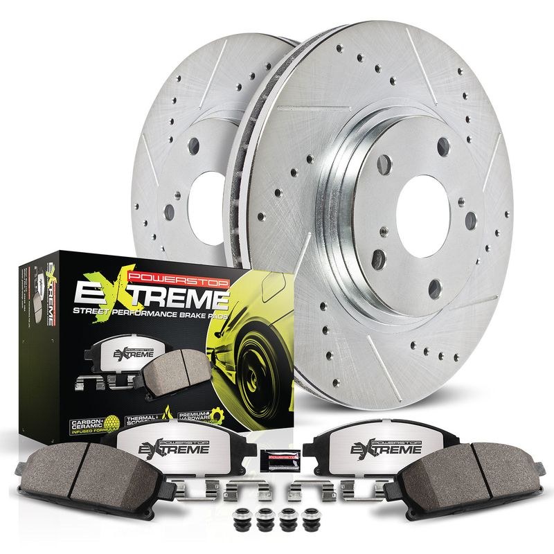 Power Stop Brake Kit, Z26 Street Warrior, Z26 Street Warrior Carbon Fiber Ceramic Brake Pads, Drilled and Slotted Rotor – K6107-26