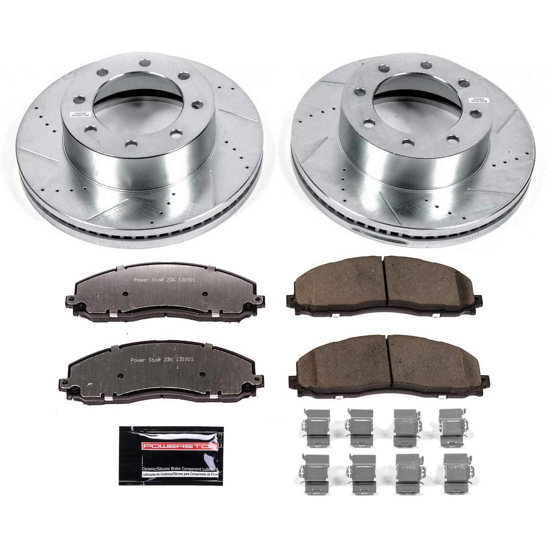 Power Stop Brake Kit, 1-Click Brake Kit, Carbon Fiber Ceramic Brake Pads, Silver Zinc Plated Cross-Drilled and Slotted Rotor – K6403-36