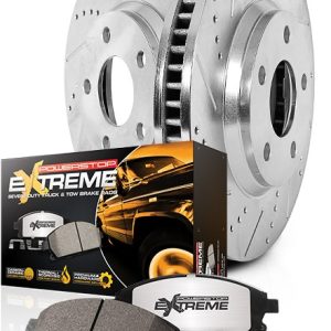 Power Stop Brake Kit, 1-Click Brake Kit, Z36 Extreme Carbon Fiber Ceramic Brake Pads, Silver Zinc Plated Cross-Drilled and Slotted Rotor – K6405-36